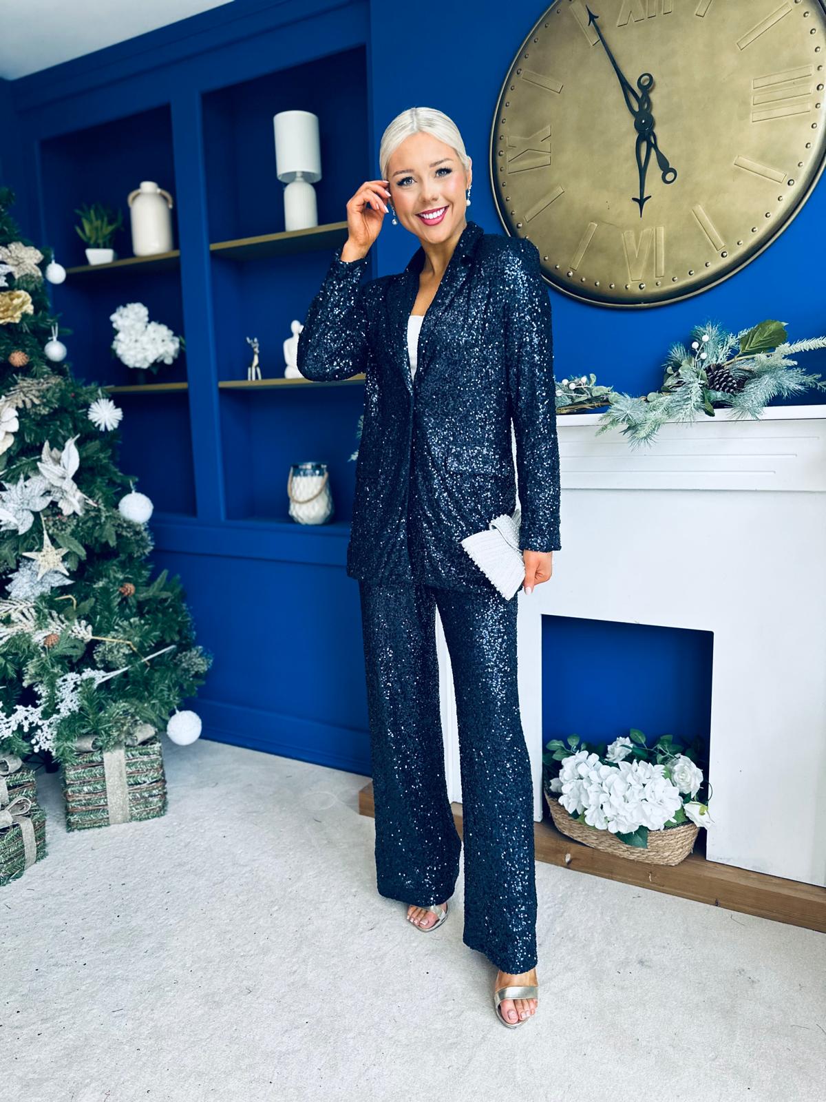 Monica Full Sequin Occasion Suit Navy