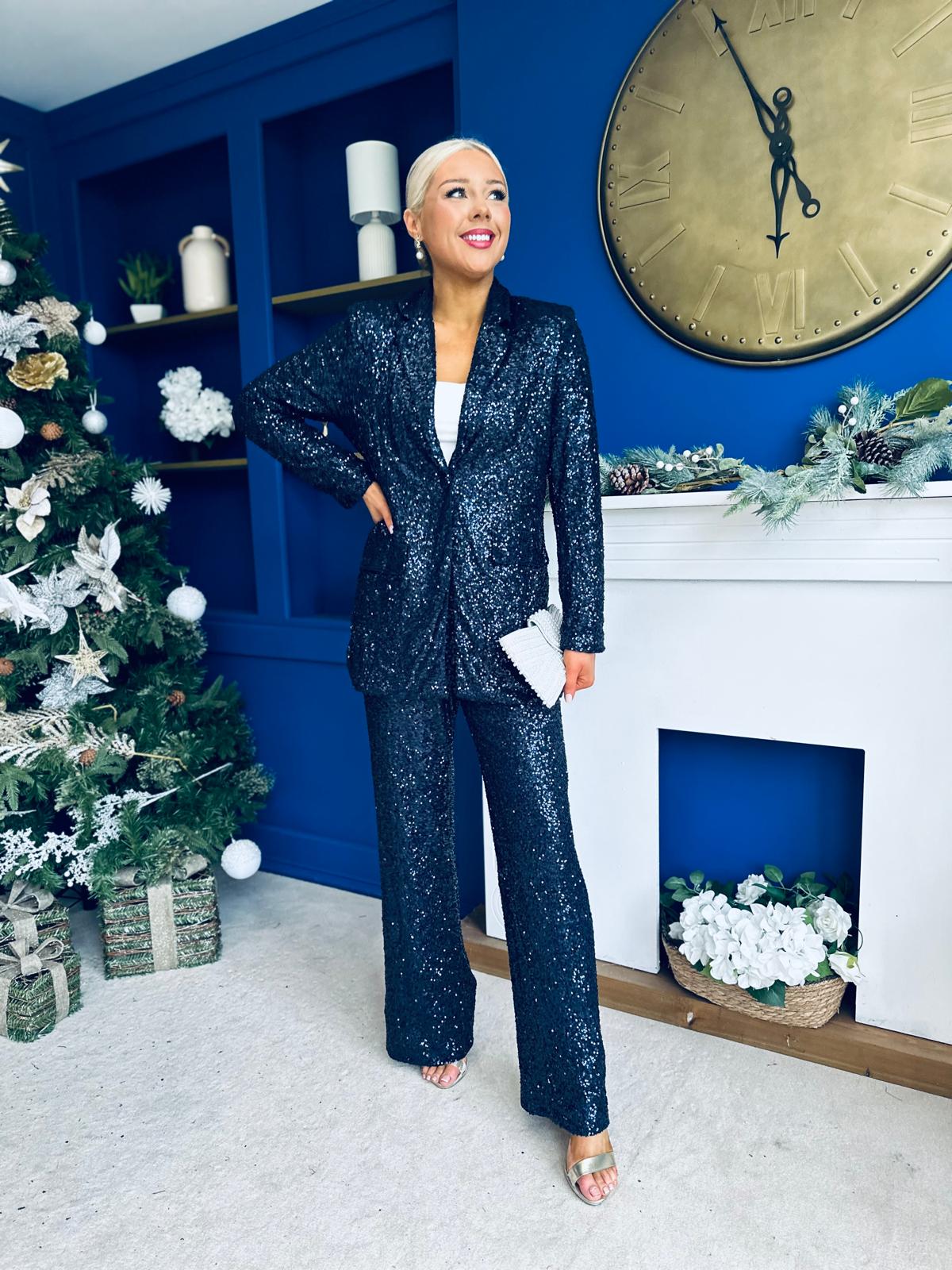 Monica Full Sequin Occasion Suit Navy