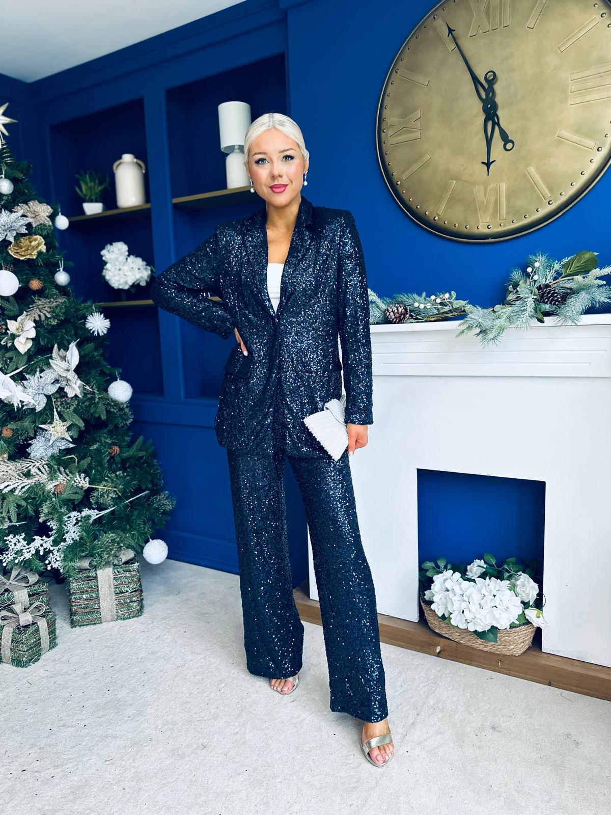 Monica Full Sequin Occasion Suit Navy