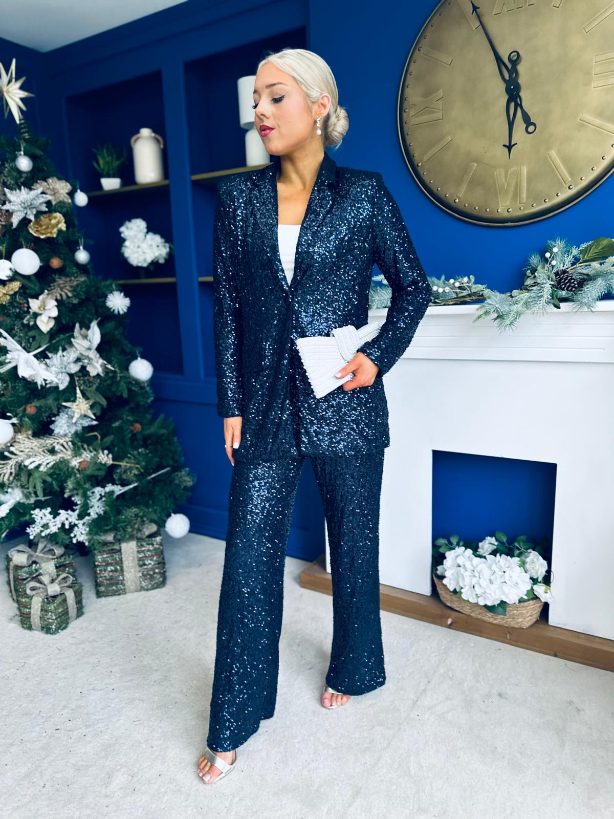 Monica Full Sequin Occasion Suit Navy