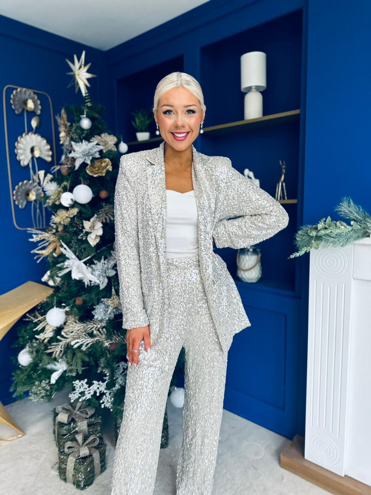 Monica Full Sequin Occasion Suit Champagne