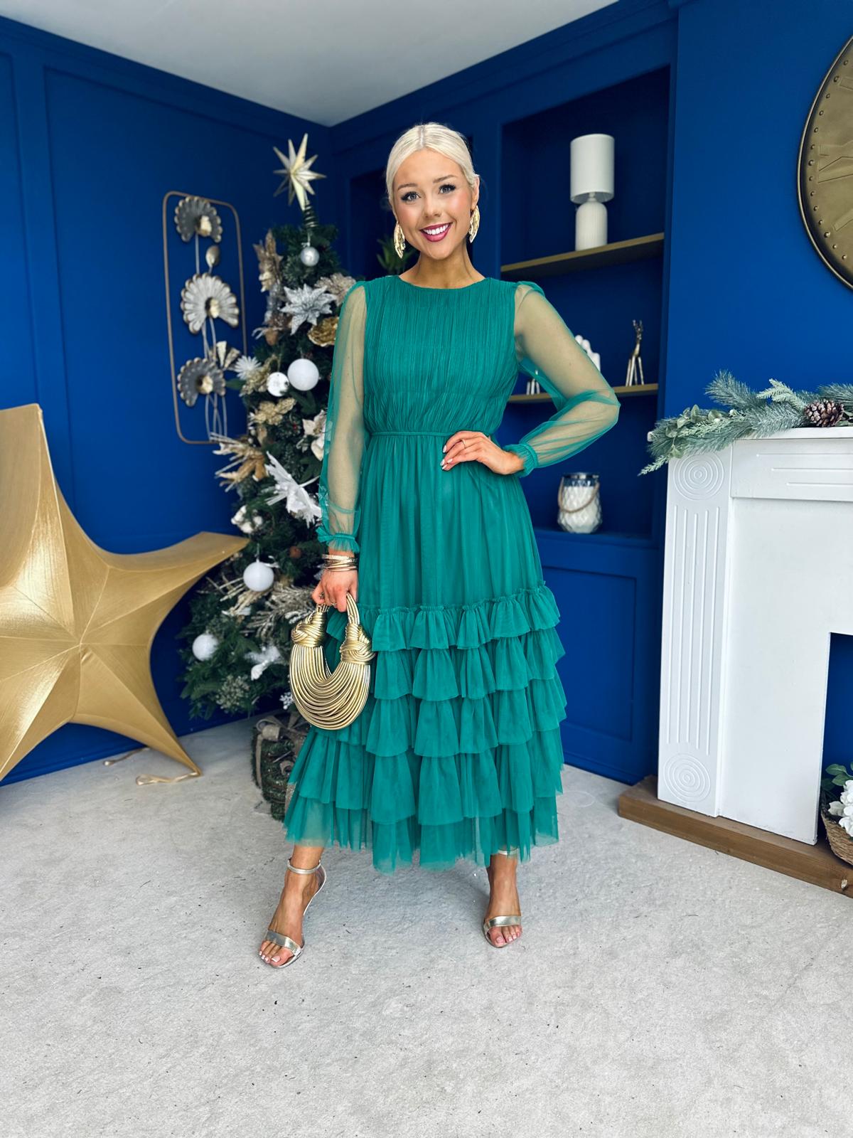 Bianca Layered Occasion Tulle Dress Emerald