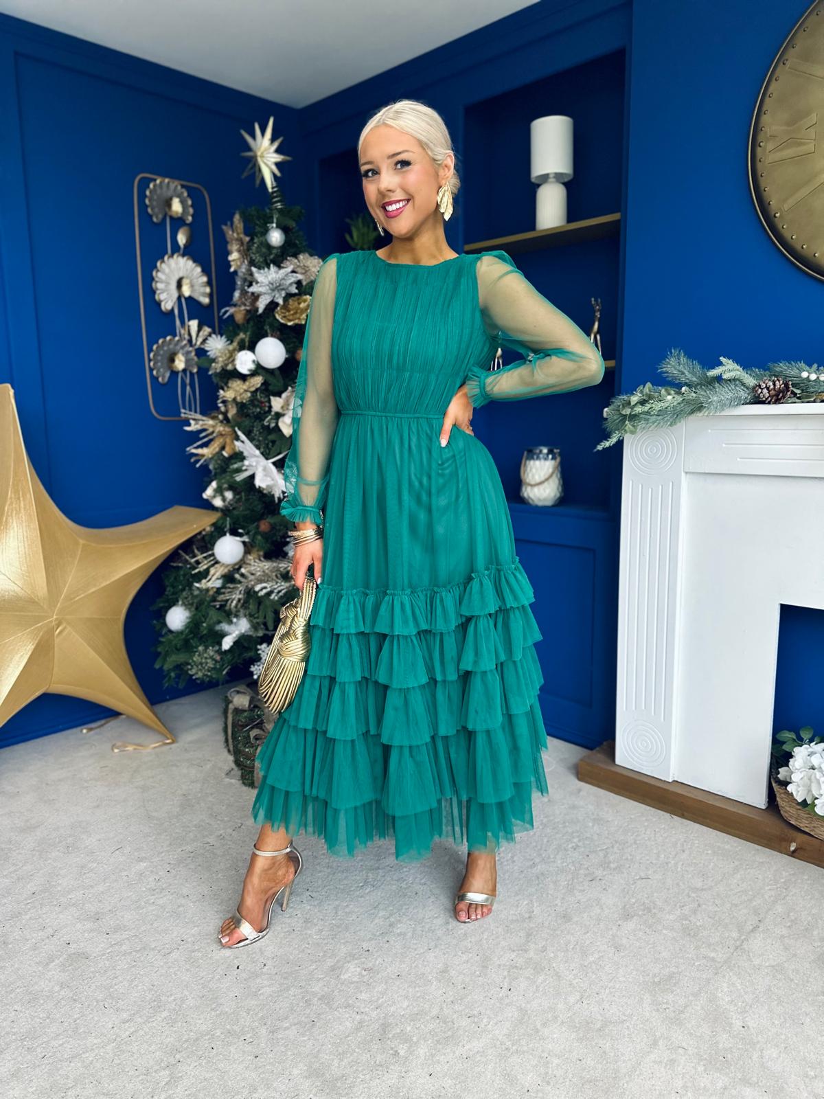 Bianca Layered Occasion Tulle Dress Emerald