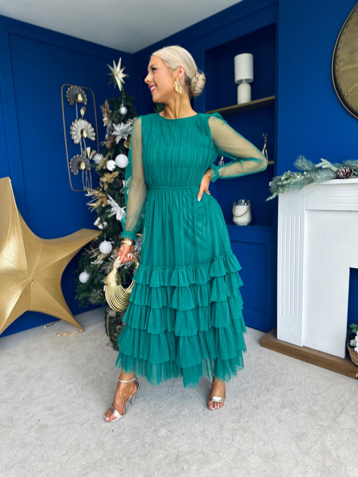 Bianca Layered Occasion Tulle Dress Emerald