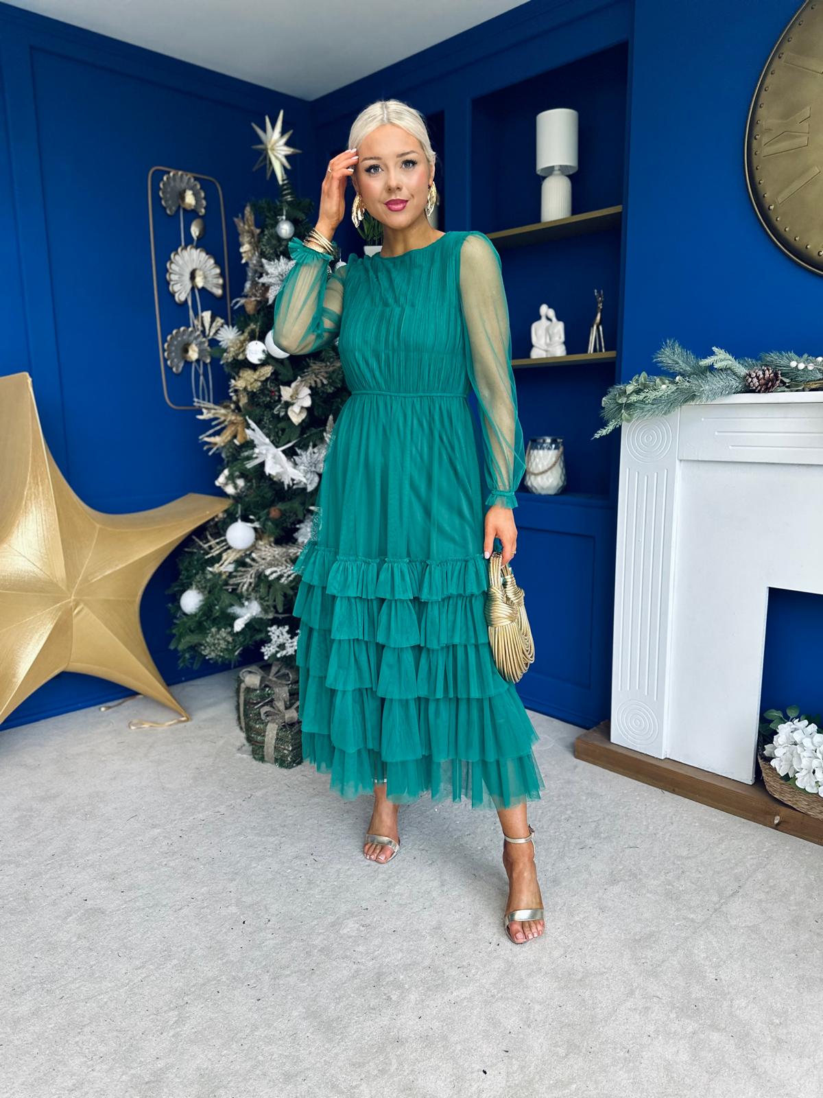 Bianca Layered Occasion Tulle Dress Emerald