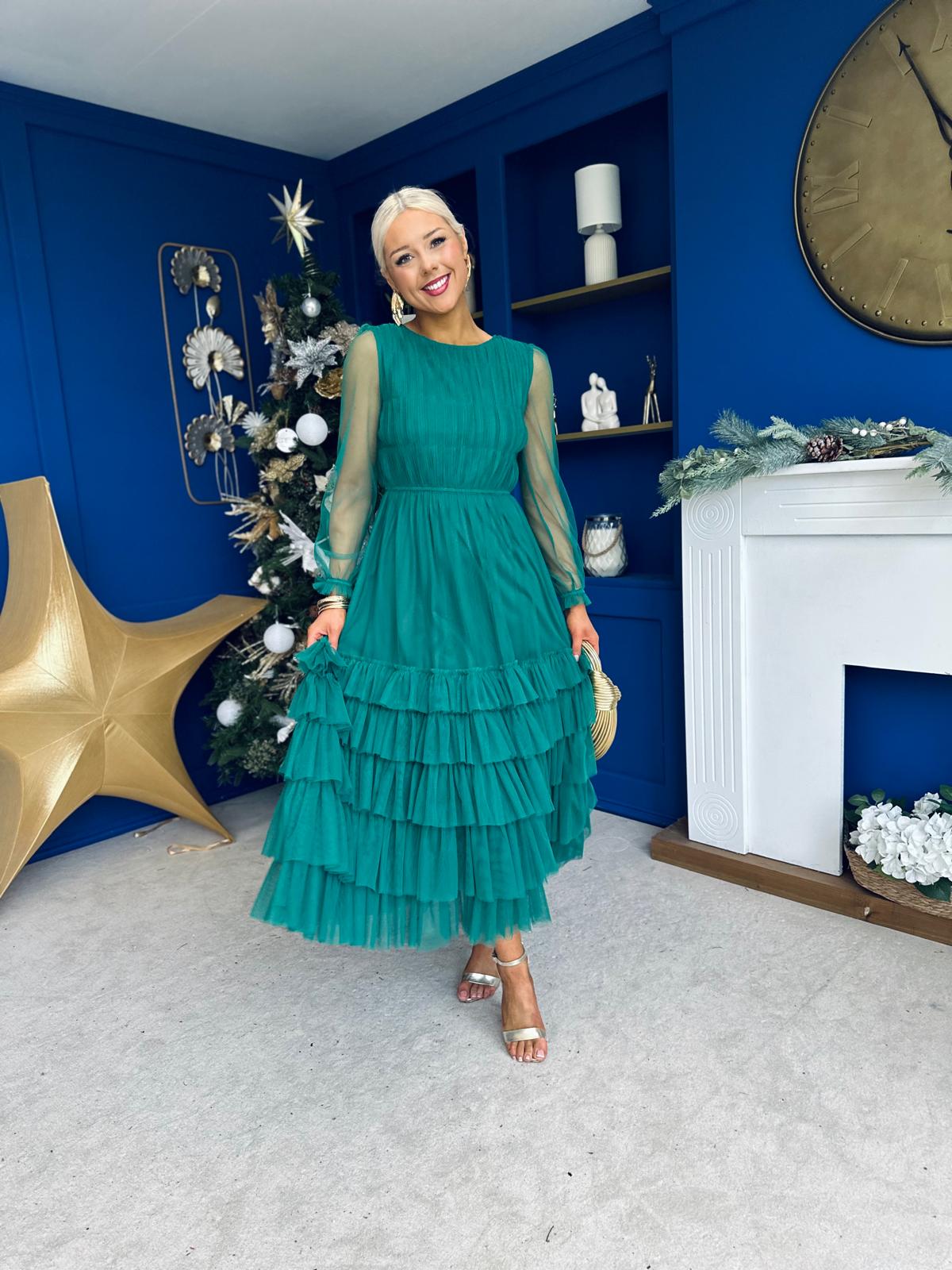 Bianca Layered Occasion Tulle Dress Emerald