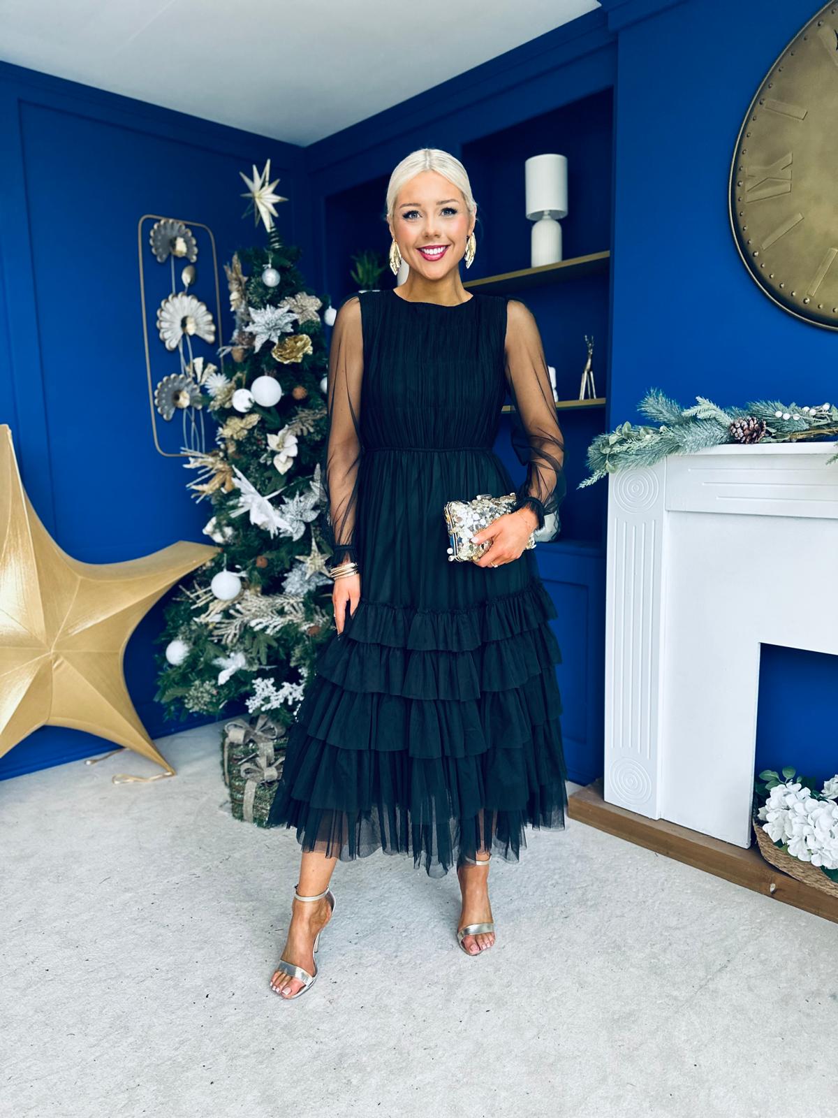 Bianca Layered Occasion Tulle Dress Black