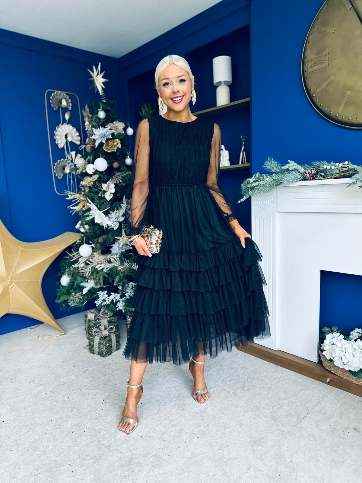 Bianca Layered Occasion Tulle Dress Black