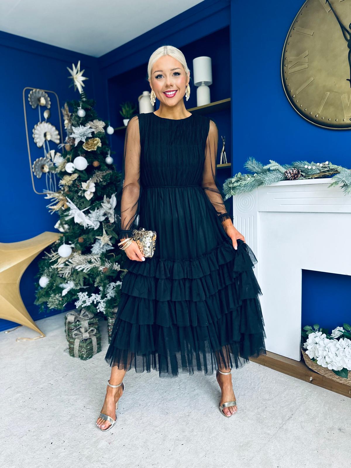 Bianca Layered Occasion Tulle Dress Black