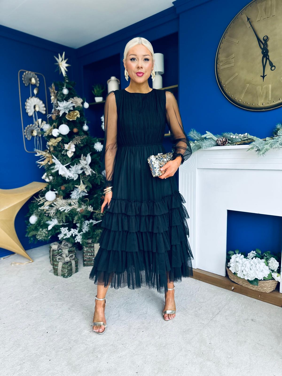 Bianca Layered Occasion Tulle Dress Black