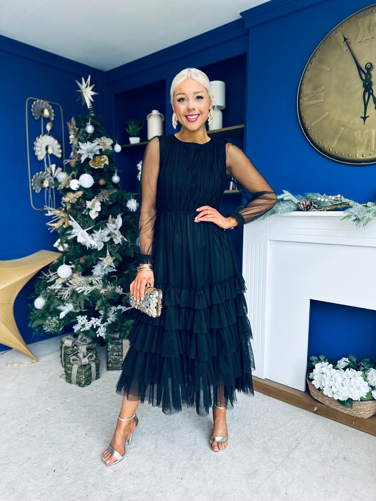 Bianca Layered Occasion Tulle Dress Black