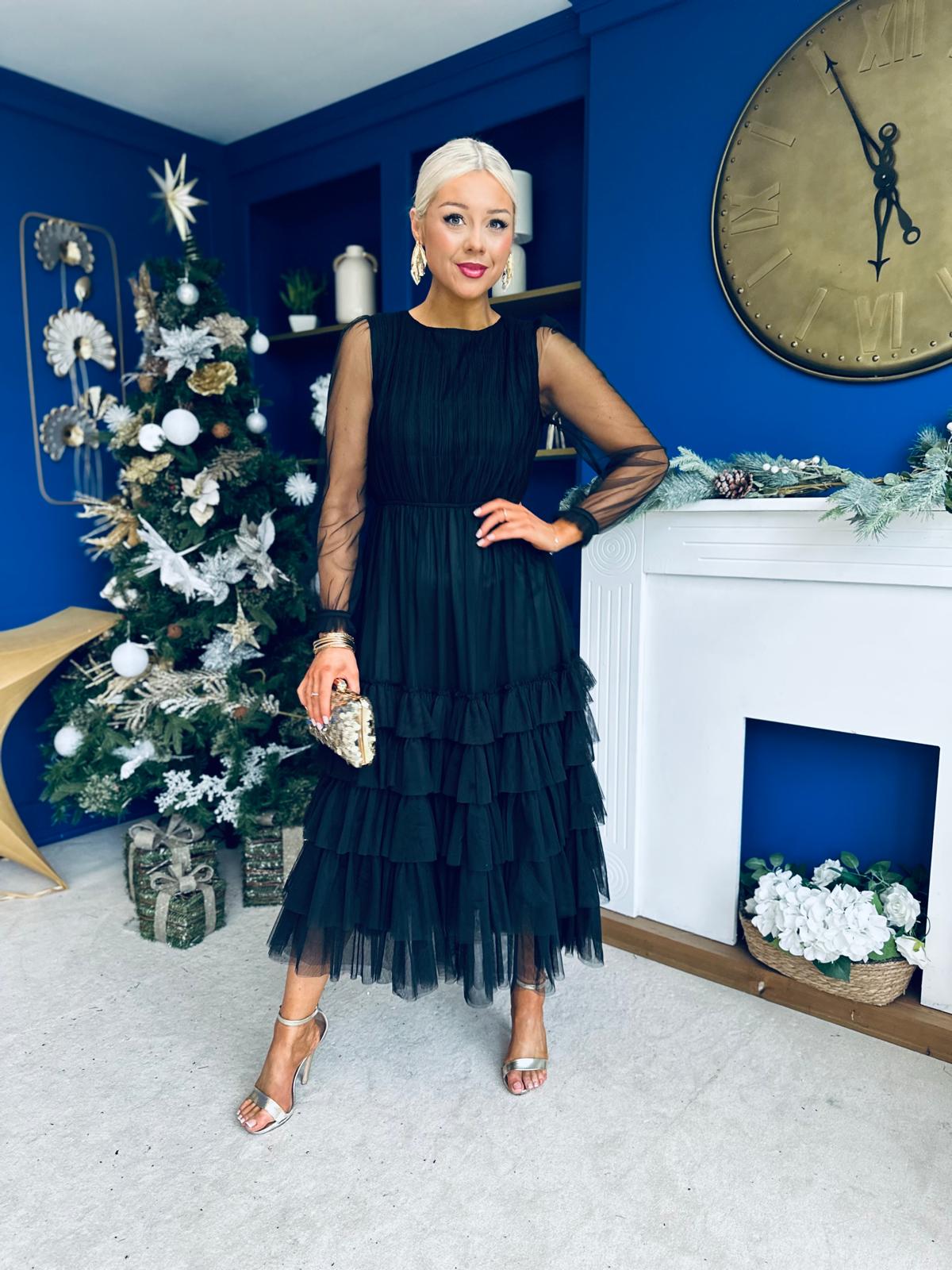 Bianca Layered Occasion Tulle Dress Black