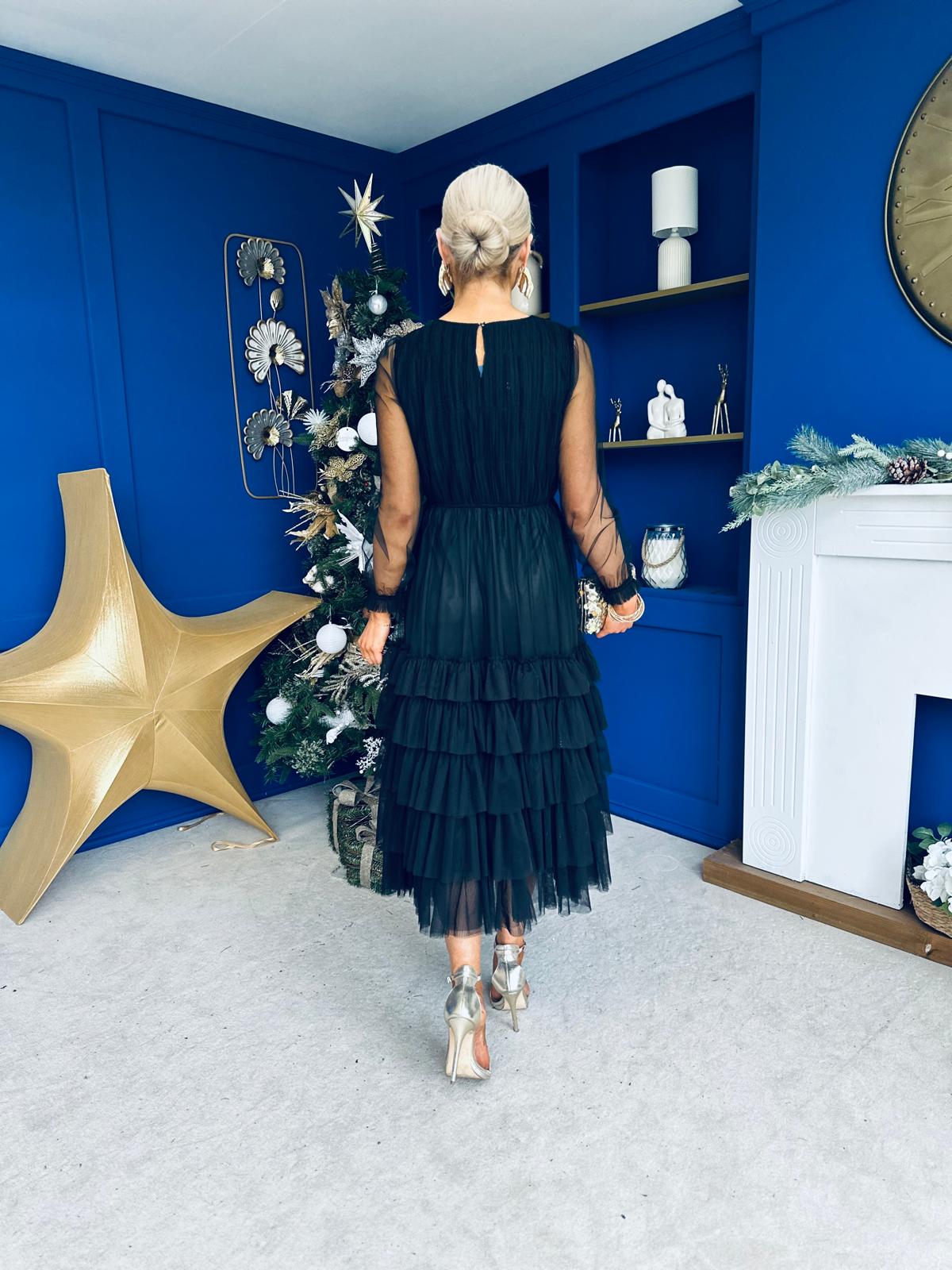 Bianca Layered Occasion Tulle Dress Black