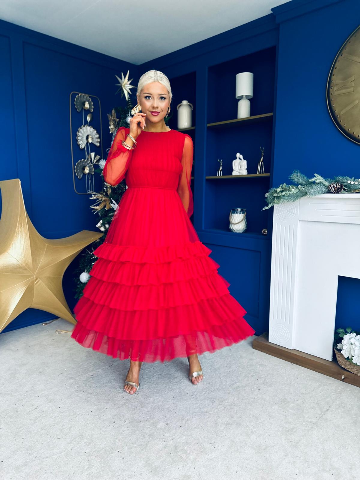 Bianca Layered Occasion Tulle Dress Red