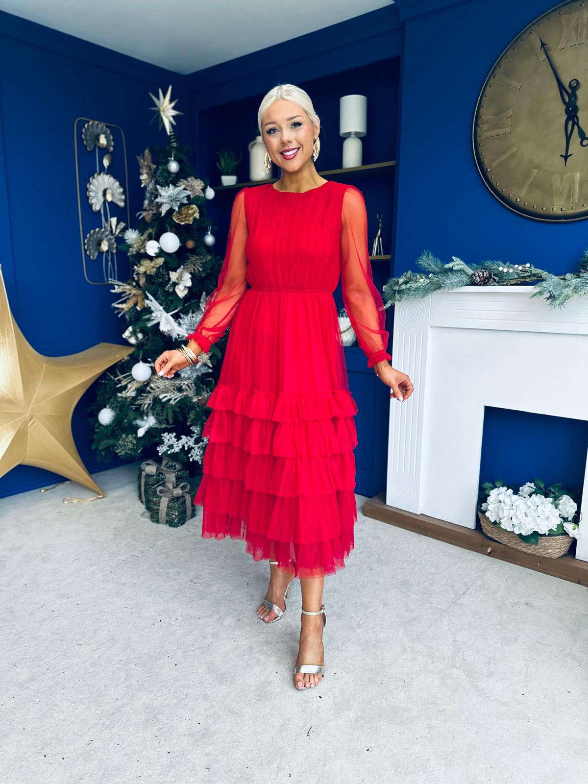 Bianca Layered Occasion Tulle Dress Red