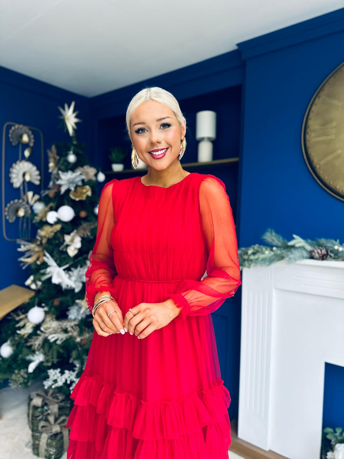 Bianca Layered Occasion Tulle Dress Red