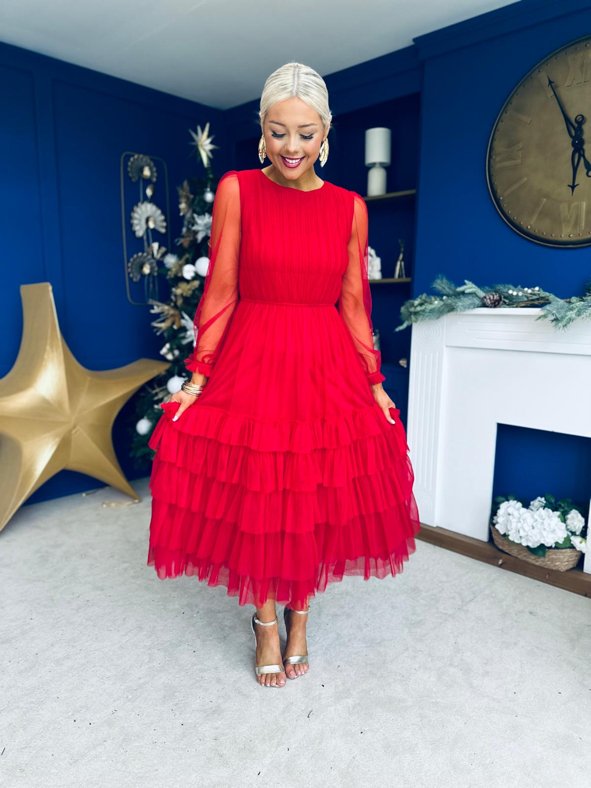 Bianca Layered Occasion Tulle Dress Red