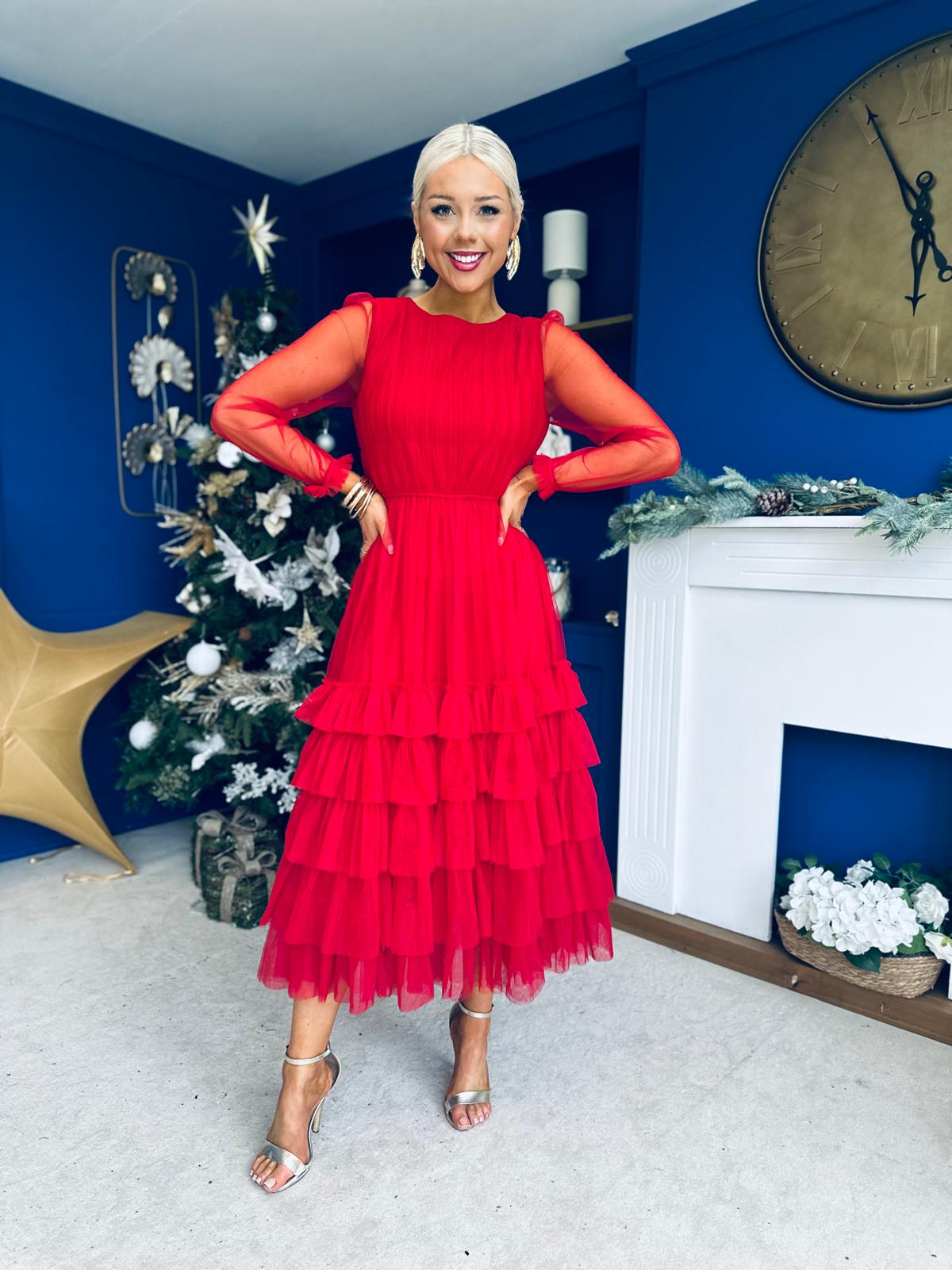 Bianca Layered Occasion Tulle Dress Red