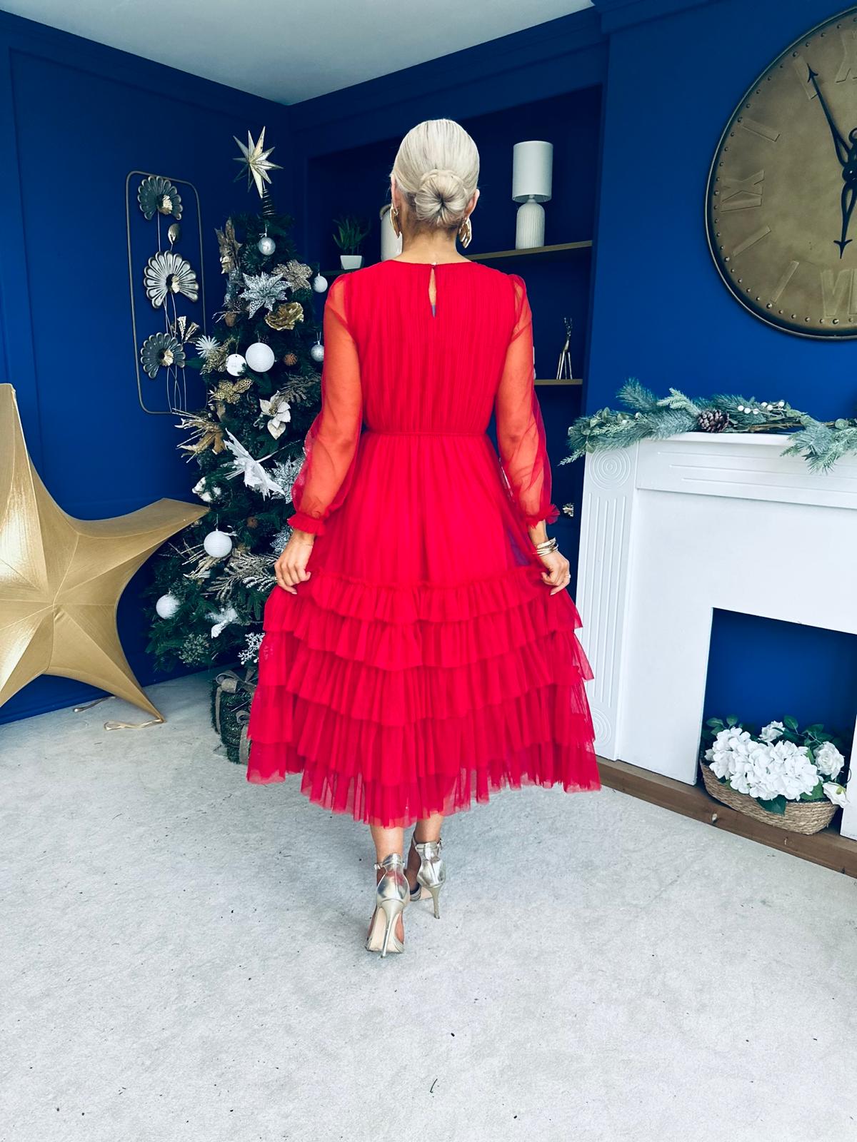 Bianca Layered Occasion Tulle Dress Red