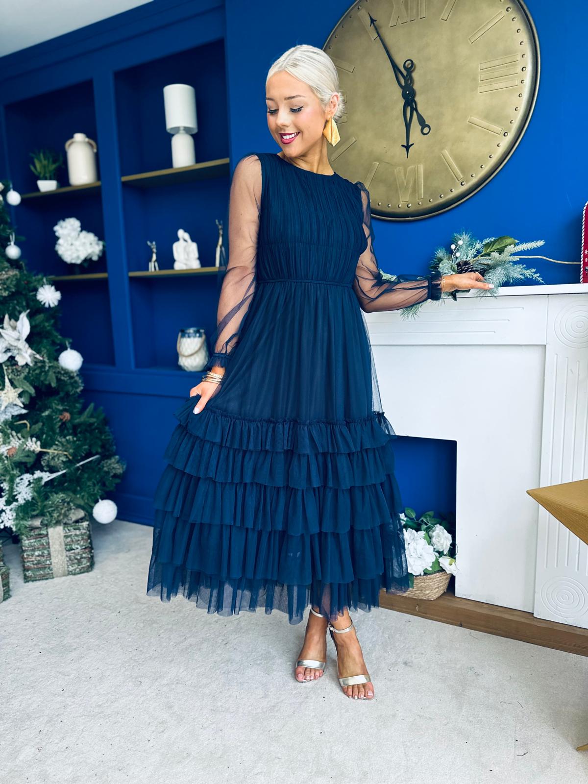 Bianca Layered Occasion Tulle Dress Navy