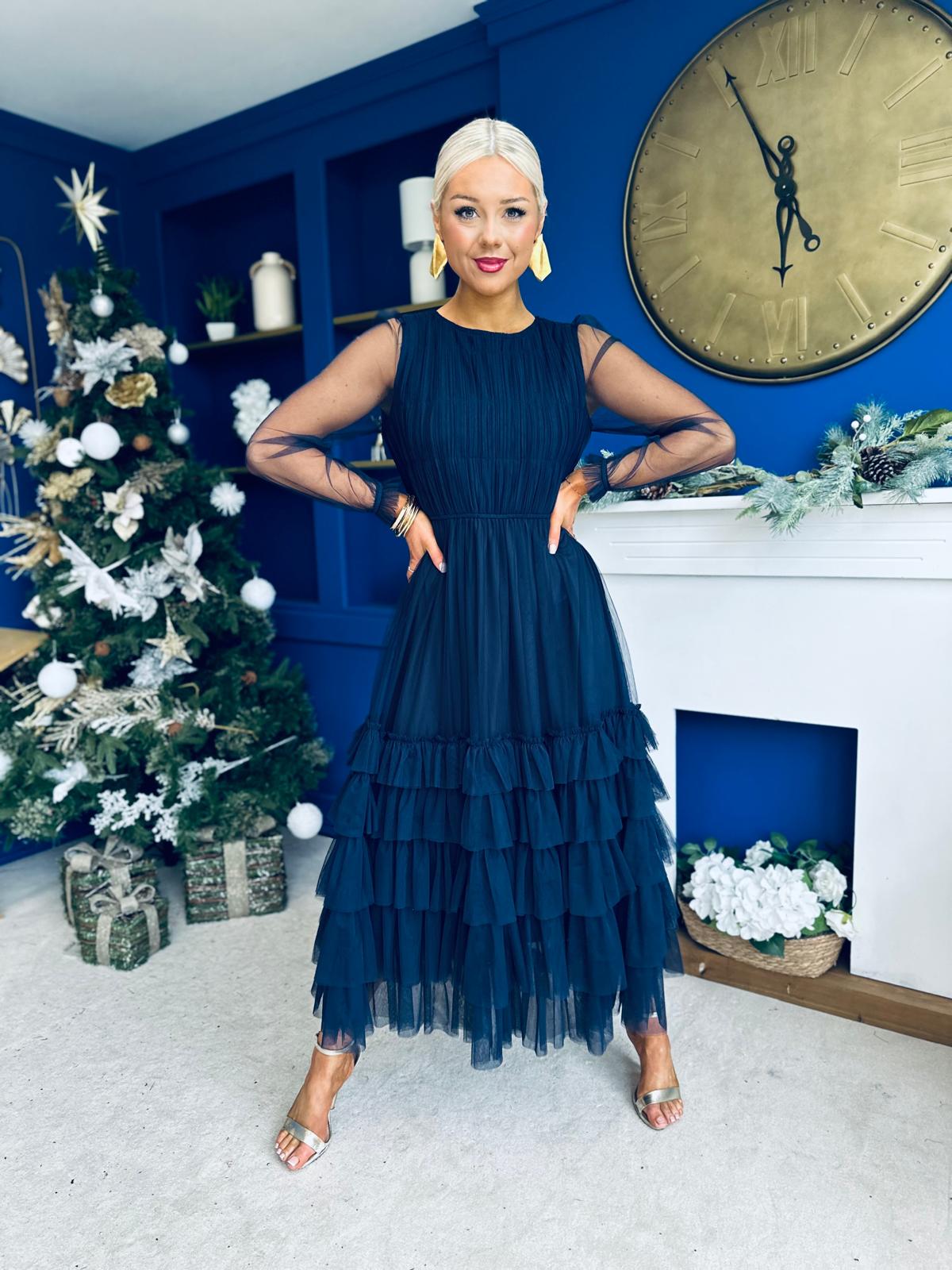 Bianca Layered Occasion Tulle Dress Navy