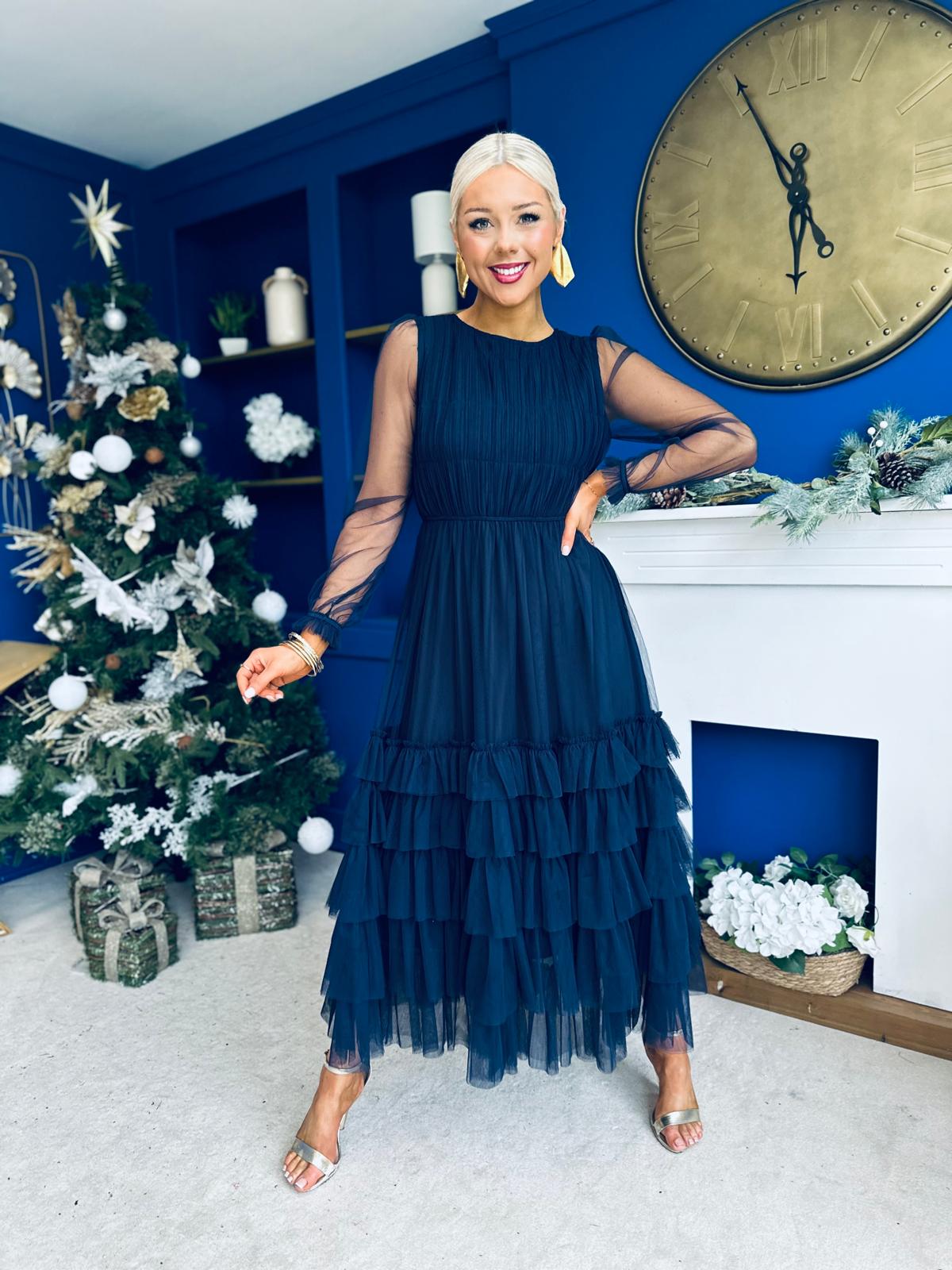 Bianca Layered Occasion Tulle Dress Navy