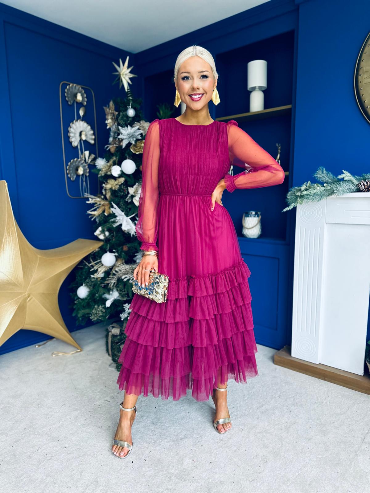 Bianca Layered Occasion Tulle Dress Berry