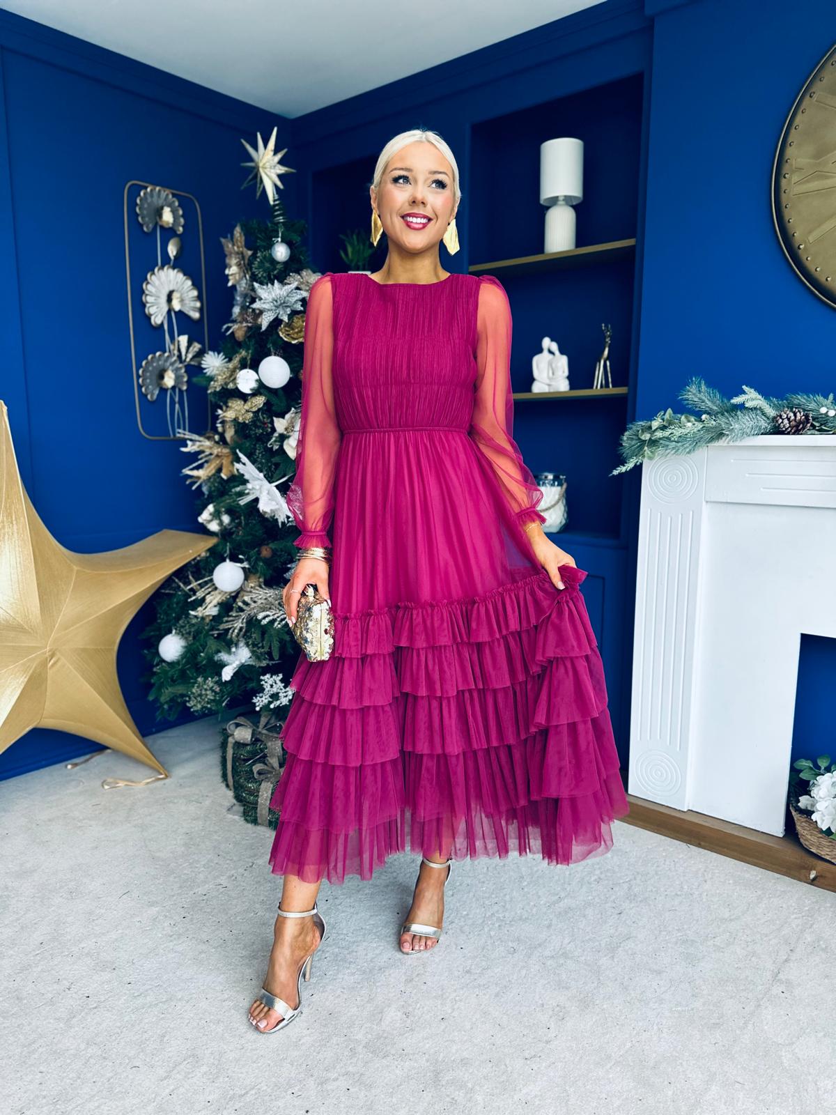 Bianca Layered Occasion Tulle Dress Berry