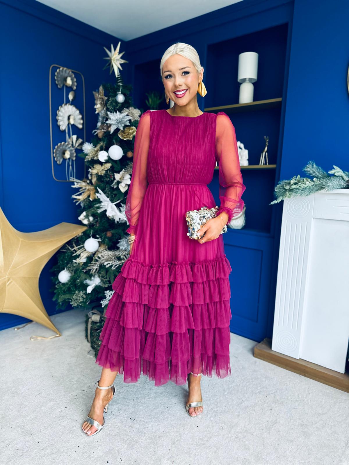 Bianca Layered Occasion Tulle Dress Berry