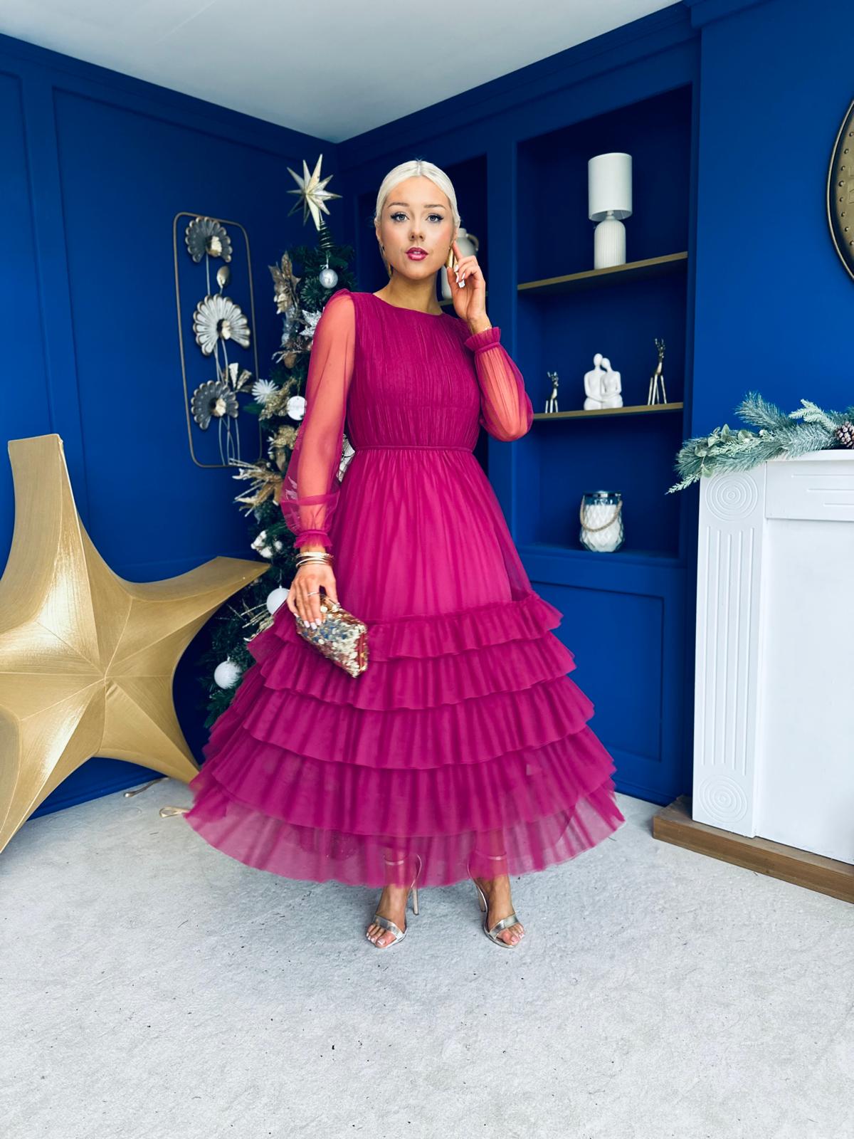 Bianca Layered Occasion Tulle Dress Berry