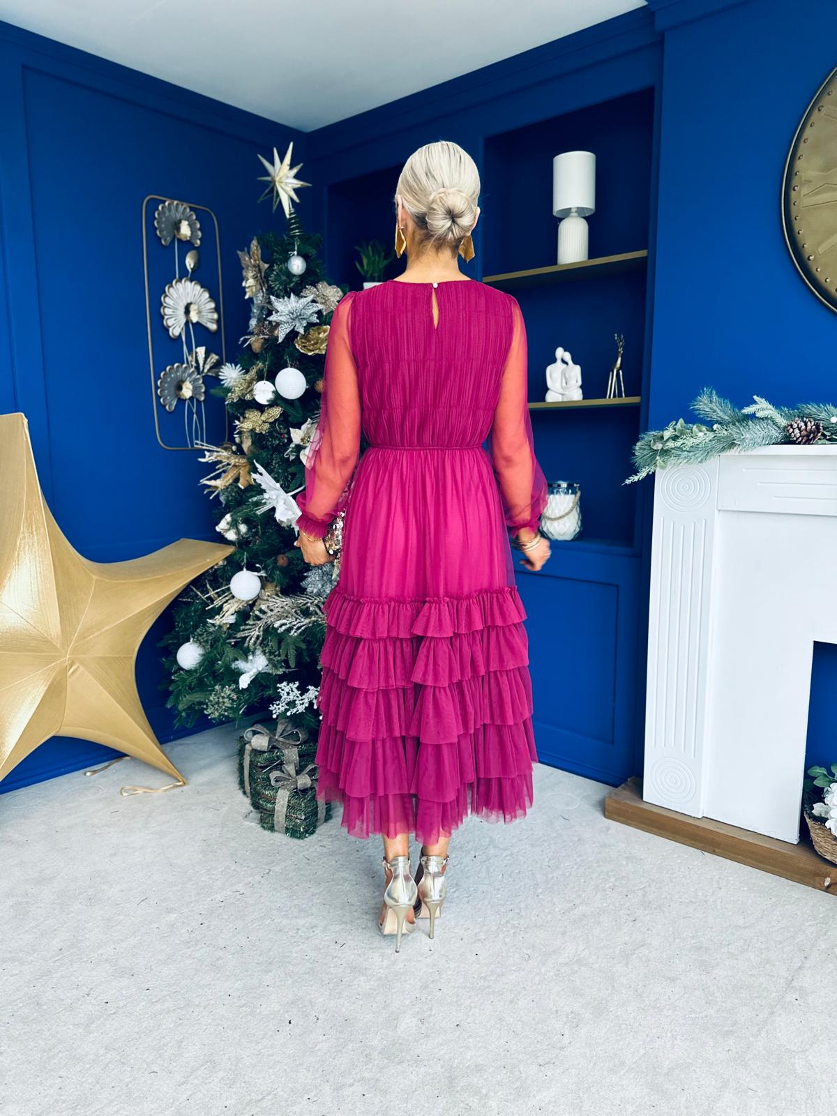 Bianca Layered Occasion Tulle Dress Berry