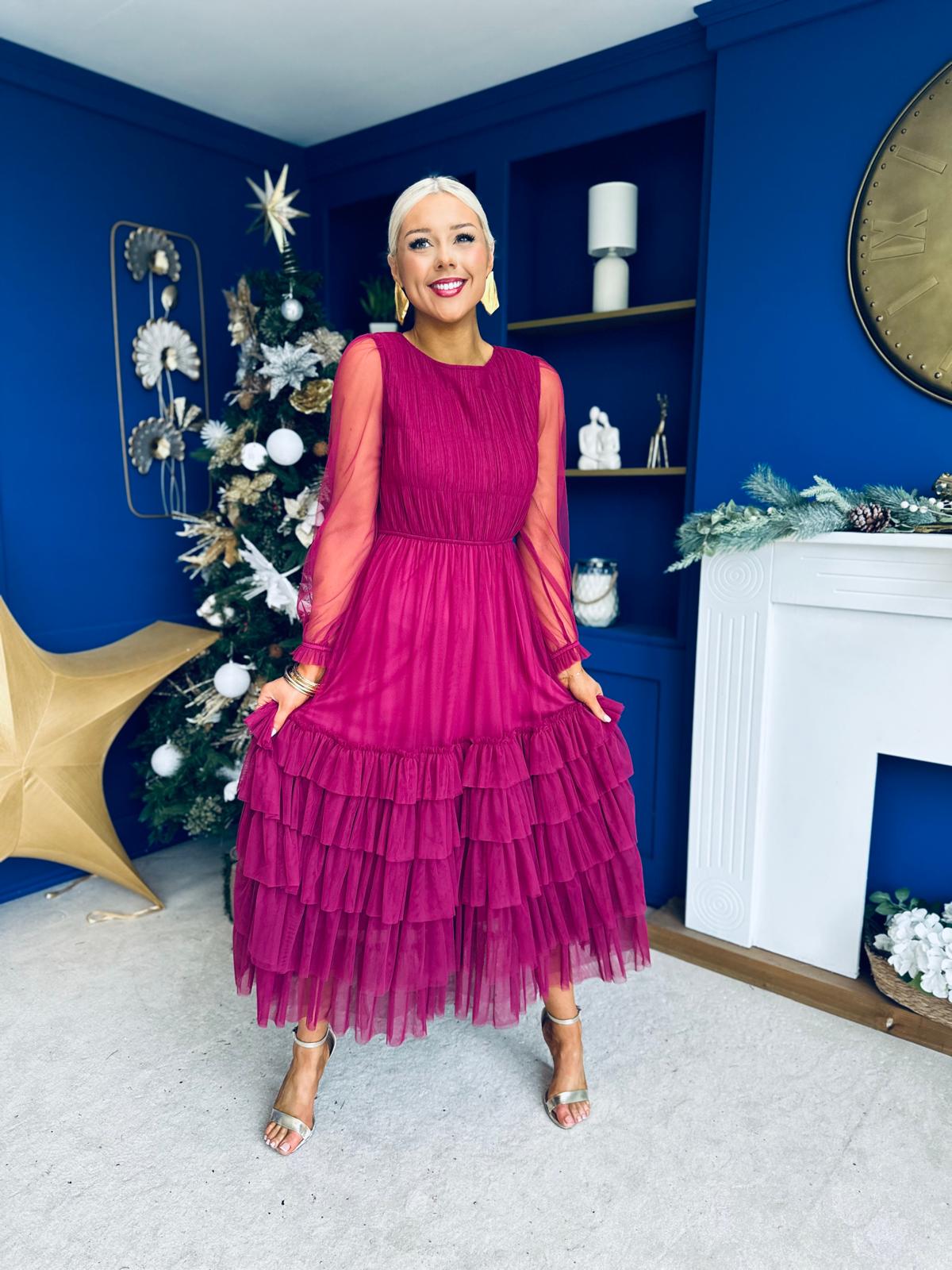 Bianca Layered Occasion Tulle Dress Berry