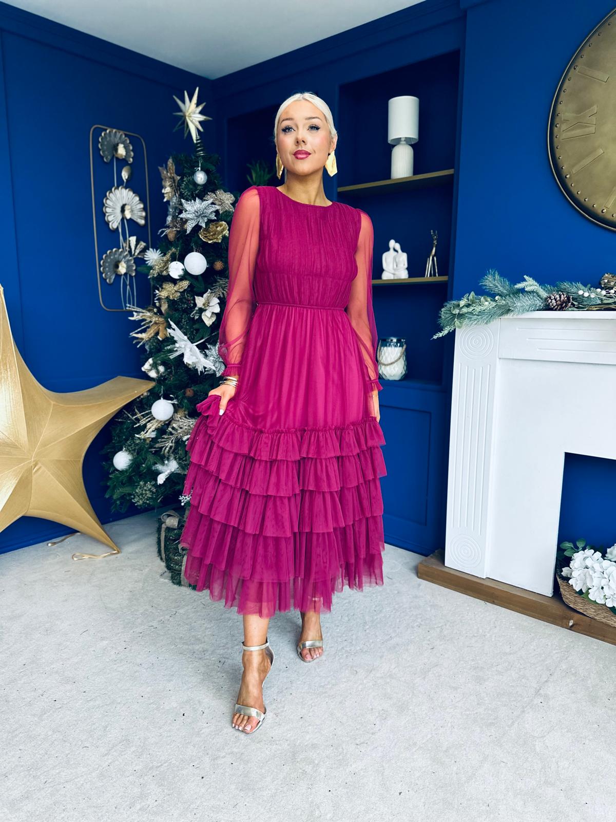 Bianca Layered Occasion Tulle Dress Berry