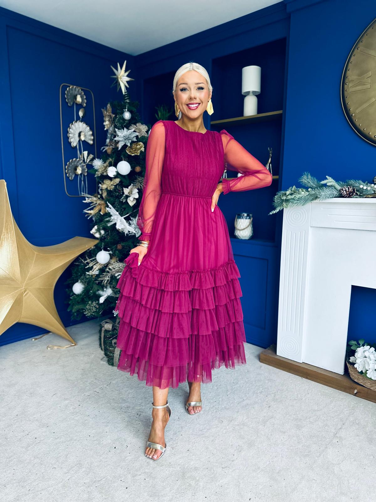 Bianca Layered Occasion Tulle Dress Berry