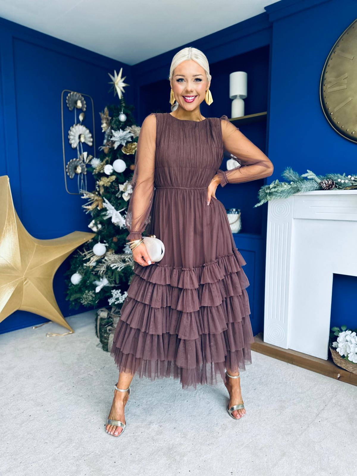 Bianca Layered Occasion Tulle Dress Chocolate