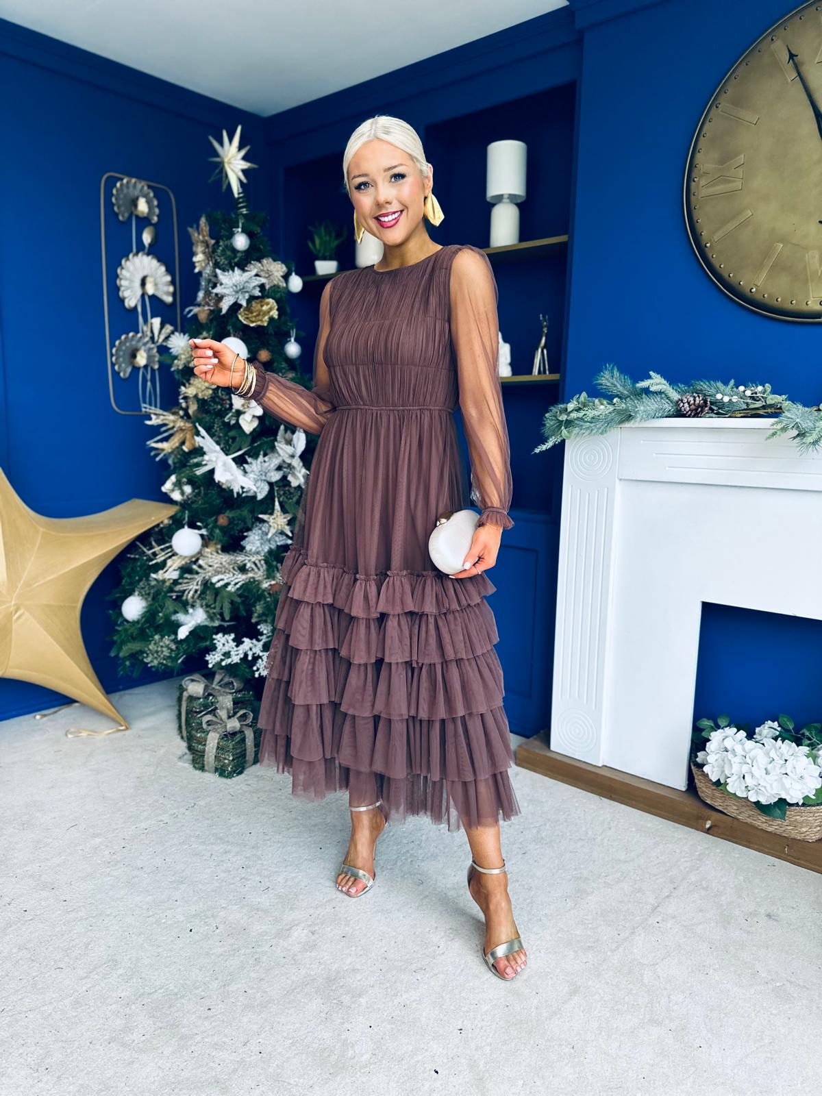 Bianca Layered Occasion Tulle Dress Chocolate