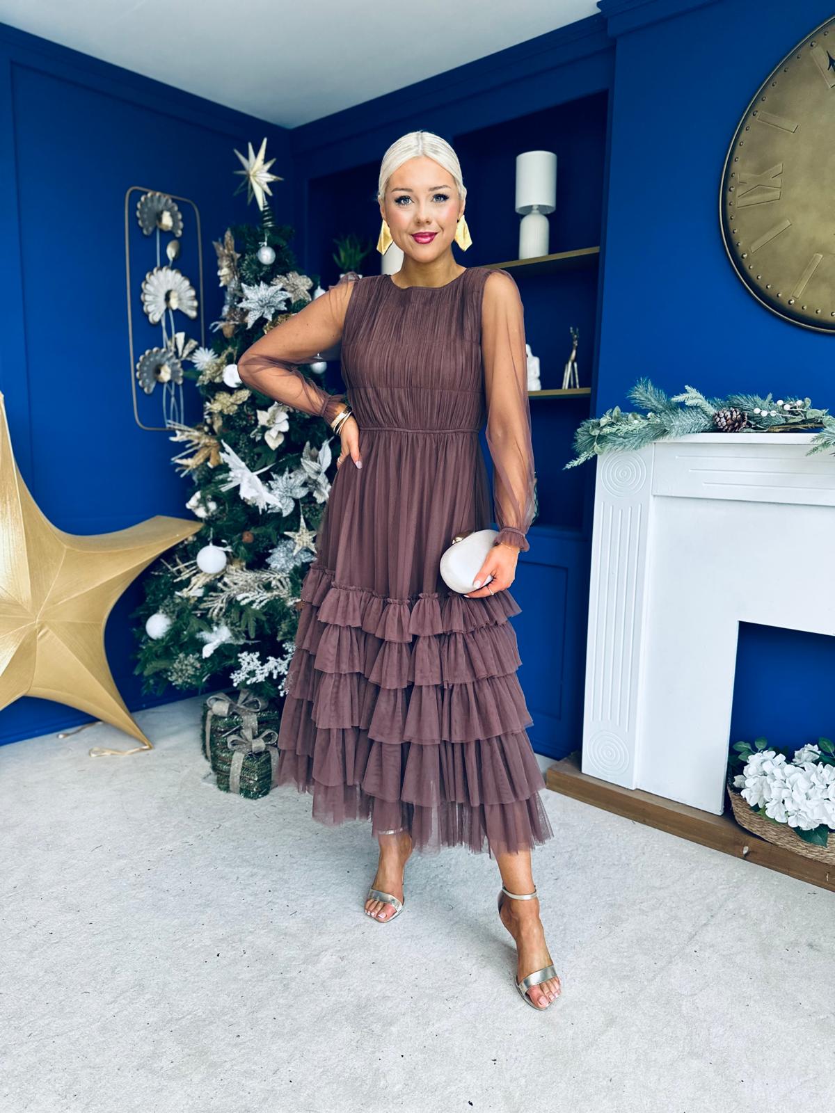 Bianca Layered Occasion Tulle Dress Chocolate