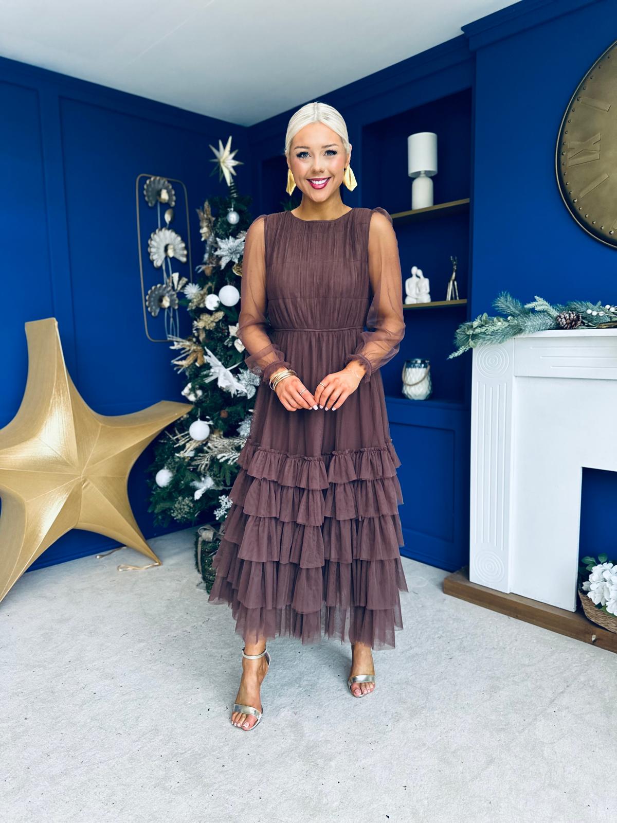 Bianca Layered Occasion Tulle Dress Chocolate