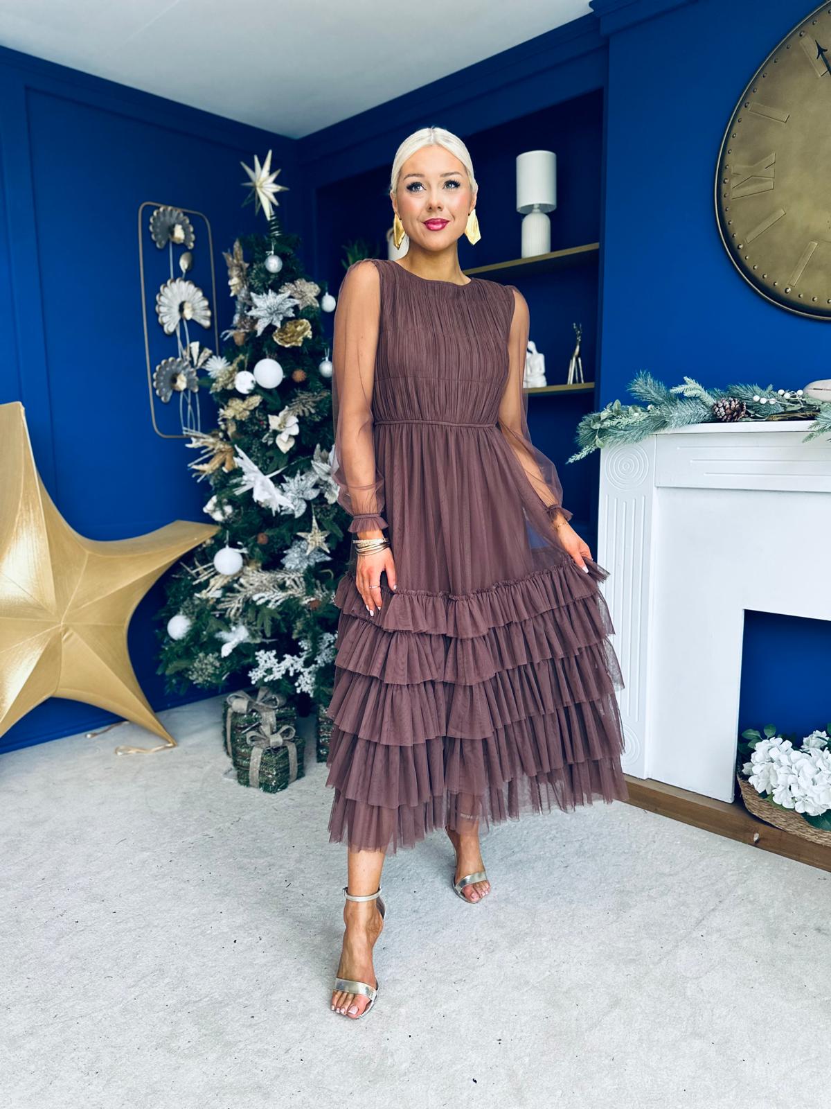 Bianca Layered Occasion Tulle Dress Chocolate