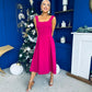 Harper Pearl & Bow Detail Midi Dress Raspberry