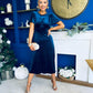 Jessica Angel Sleeve Bow Detail Velvet Dress Navy