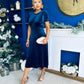 Jessica Angel Sleeve Bow Detail Velvet Dress Navy