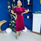 Jessica Angel Sleeve Bow Detail Velvet Dress Wine