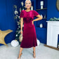 Jessica Angel Sleeve Bow Detail Velvet Dress Wine