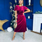 Jessica Angel Sleeve Bow Detail Velvet Dress Wine