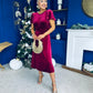 Jessica Angel Sleeve Bow Detail Velvet Dress Wine