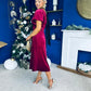 Jessica Angel Sleeve Bow Detail Velvet Dress Wine