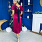 Jessica Angel Sleeve Bow Detail Velvet Dress Wine