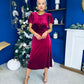 Jessica Angel Sleeve Bow Detail Velvet Dress Wine