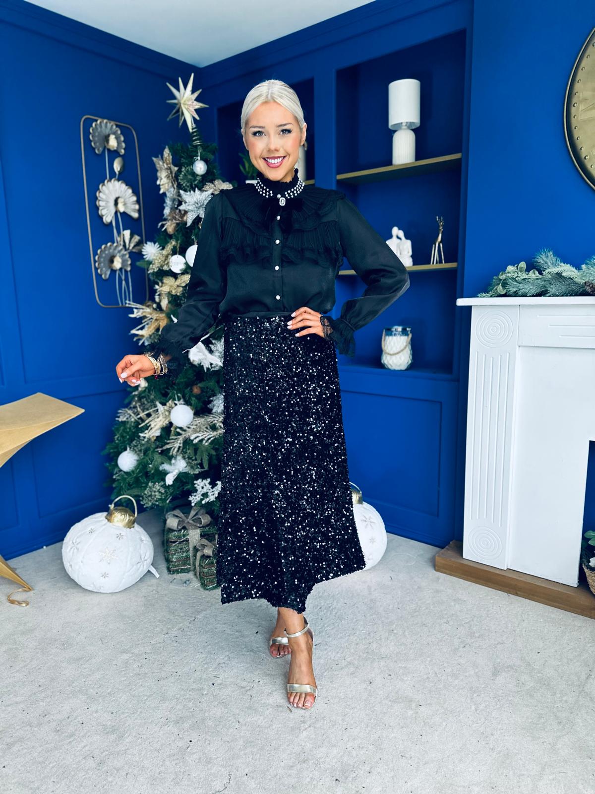 Anna Pearl Embellished Blouse Black